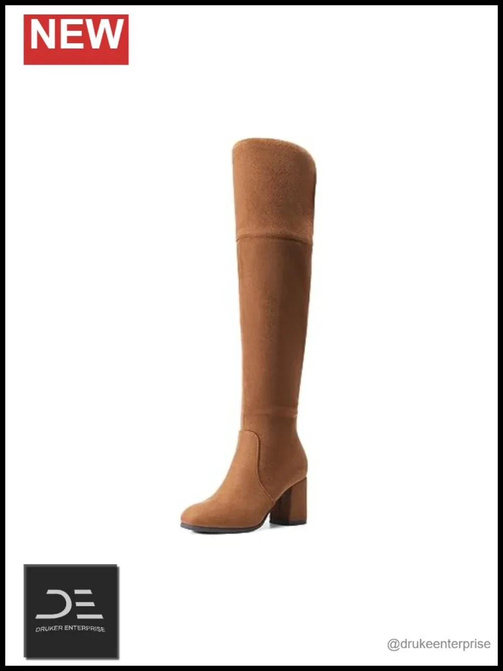 KPZ Women's Thigh High Stretch Suede Heeled Boots Round Toe